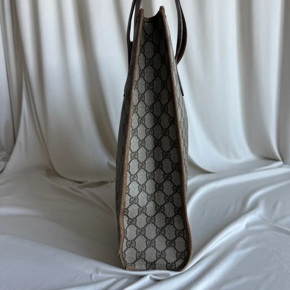 Gucci GG Supreme Vertical Tote - Brown Leather Trim, Large, Vintage